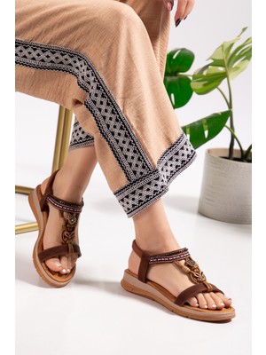 Tekin Shoes Kahverengi Taş Detaylı Sandalet