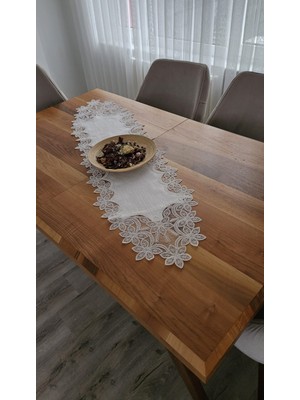 Zesa Home Lüx Fransız Dantelli Keten Gardeya Runner