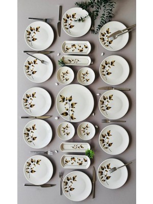 Yiğit Seramik Züccaciye Akasya Model 12 Kişilik Röfyeli Modern Kahvaltı - Brunch Takımı