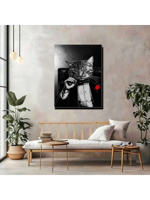 Artprinta Smokinde Karizmatik Kedi Kanvas Tablo – Modern Siyah Beyaz Duvar Dekoru