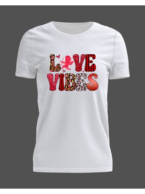 Gadali Unisex Oversize Love Vibes Baskılı Günlük Kısa Kollu T-Shirt