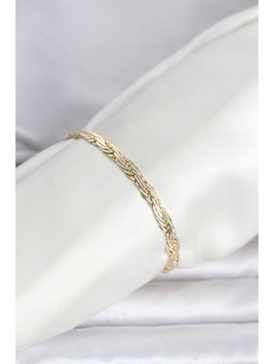 Hayat Store cm 14K Gold Renk Ezme Sarmal Zincir Model Kadın Bileklik - Lisinya