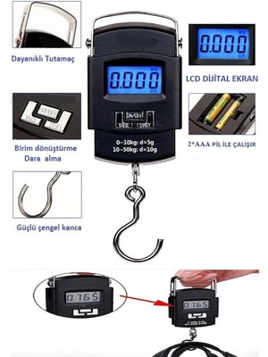 Güvenli Sepet Elektronik Dijital El Kantarı 50 kg Terazi Tartı 10 gr Hassasiyet