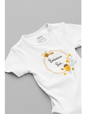 Overoz Babasının Balı Baskılı Baskılı Kısa Kollu Beyaz Bebek Body Zıbın 5157