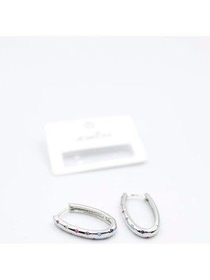 Najmaddin Oval Taşlı Küpe - Gümüş