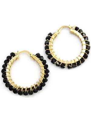 Najmaddin Kristal Boncuk Halka Küpe - Siyah