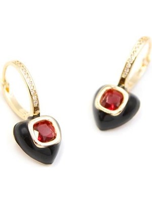 Najmaddin Mineli Kalp Küpe - Kırmızı