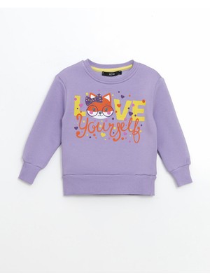 Lc Waikiki Yeni Sezon Bisiklet Yaka Baskılı Kız Çocuk Sweatshirt