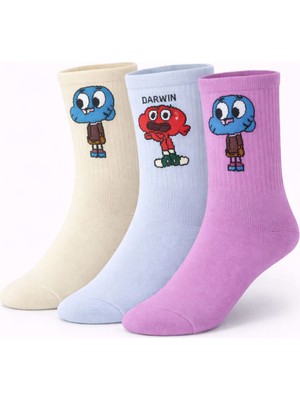 İpeksi 3 Çift Gumball ve Darwin Dikişsiz Organik Penye Tenis Kolej Çorap