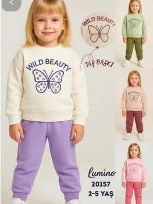 Lumino Taşlı Kelebek Baskılı Kız Çocuk Alt Üst Takım