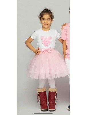 ÜMİTEKS WORLD OF CLOTHES 23 Nisan Kız Çocuk Okul Gösteri Kıyafeti Takım Etek Tişört T-Shirt Alt Üst Çiçekli T-Shirt