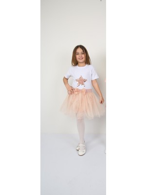 ÜMİTEKS WORLD OF CLOTHES 23 Nisan Gösteri Kıyafeti Kız Çocuk Turkuaz Puantiyeli Etek Yıldız Badi Takım Kostüm Gösteri