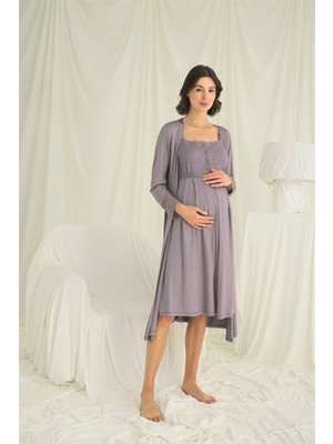 Hayat Store Arias Closet Dantelli Önü Düğmeli Hamile Lohusa Sabahlık Takımı