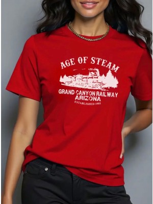 Amor Face Büyük Beden Özel Tasarım Age Of Steam Baskılı %100 Pamuk Oversize Battal Kadın T-Shırt