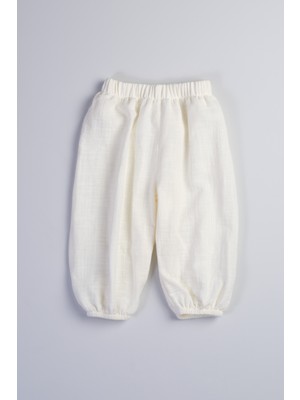 Bondberro %100 Pamuk Flamlı Müslin Kumaş Kız Bebek ve Çocuk Bol Kesim Pantolon  ( Krem )