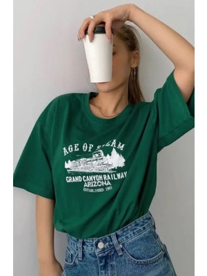 Amor Face Büyük Beden Özel Tasarım Age Of Steam Baskılı %100 Pamuk Oversize Battal Kadın T-Shırt