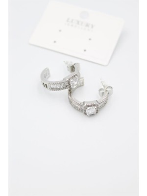 Najmaddin Baget Taşlı Küpe - Gümüş