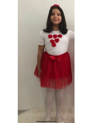 ÜMİTEKS WORLD OF CLOTHES 23 Nisan Kız Çocuk Okul Gösteri Kıyafeti Takım Etek Tişört T-Shirt Alt Üst Çiçekli T-Shirt