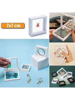 Emt Pazarlama® 7x7 cm Standlı 3D Takı Ziynet Hatıra Koleksiyon Saklama Kutusu Şeffaf Film Çerçevesi