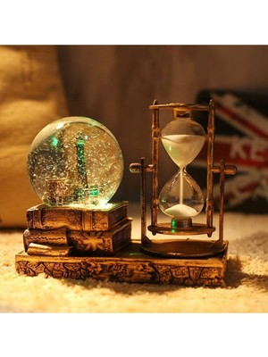 Hediyesahibi Isme Özel Işıklı Eyfel Kulesi Kar Küresi ve Kum Saati Dekoratif Biblo