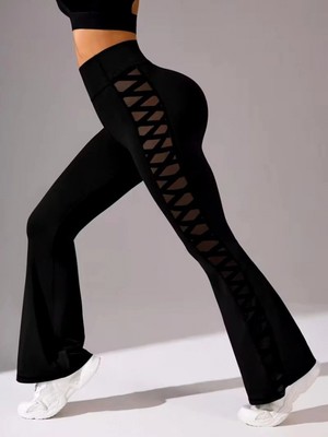 Marsilyan- Kadın Yüksek Bel Yanları Çapraz Tül Detaylı Dalgıç Tayt