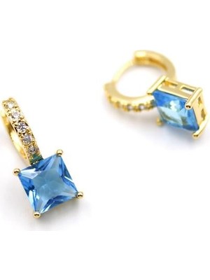 Najmaddin Kare Taşlı Küpe - Turkuaz