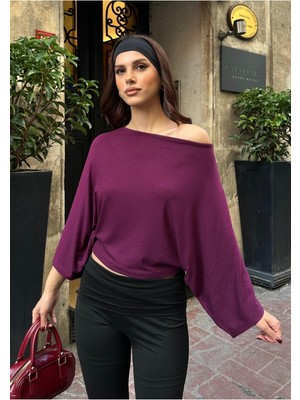 Bejna Kadın Yarasa Kol Düşük Omuz Modal Dokulu Bluz