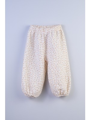 Bondberro %100 Pamuk Müslin Kumaş Kız Bebek ve Çocuk Bol Kesim Lastikli Paça  Pantolon ( Kahve Çiçekli )