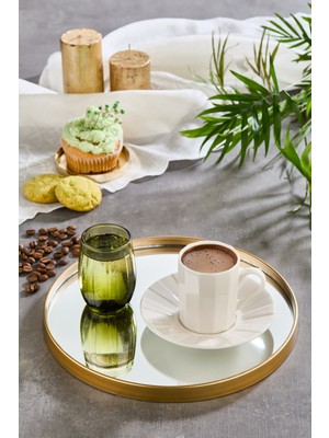 Özbience Yuvarlak Aynalı Sunumluk, Altın Renk, 24X24 Cm, Kahve & Çay Ikramlık