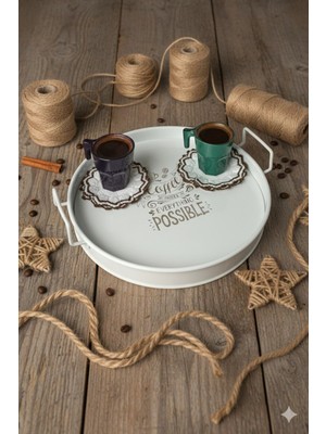 Özbience Beyaz Metal Sunum Tepsi 27 Cm, Çay Kahve ve Tatlı Servisi Için Ideal