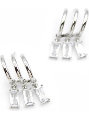 Najmaddin Büyük Baget Taşlı Küpe - Gümüş