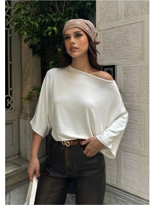 Bejna Kadın Yarasa Kol Düşük Omuz Modal Dokulu Bluz