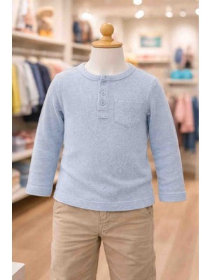 Melisa Ticaret 12–18 Ay Kışlık Erkek Bebek Açık Mavi Pamuklu Uzun Kollu Sweatshirt