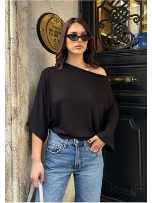 Bejna Kadın Yarasa Kol Düşük Omuz Modal Dokulu Bluz