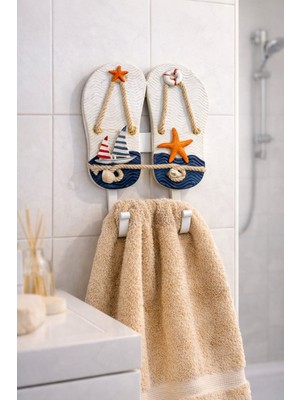Seymen Bıçakçılık Deniz Temalı Terlik Tasarımlı Duvar Askısı – 1’li Banyo Havlu ve Bornoz Askılığı