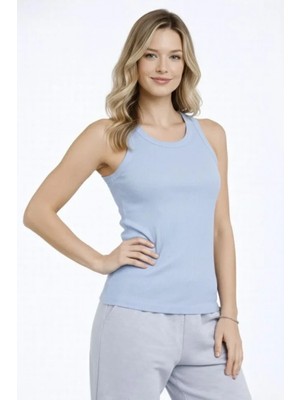 Marsilyan- Fitilli Atlet Sıfır Yaka Slim Fit Arka Baskılı Spor Atlet - Bebek Mavisi