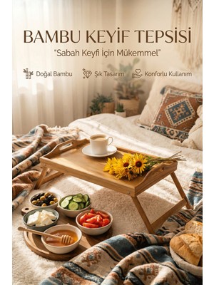 Özbience Katlanır Bambu Yatak Keyfi Tepsisi, Portatif ve Şık Tasarım