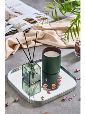 Özbience Şık Gümüş Kare Ayna Duvar Aksesuarı 24X24CM Çok Amaçlı