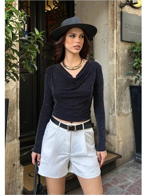 Bejna Kadın Degaje Yaka Simli Bluz