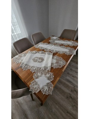 Zesa Home Keten Üzerine Ağar Güpürlü 5 Parça Lüx Salon Takımları