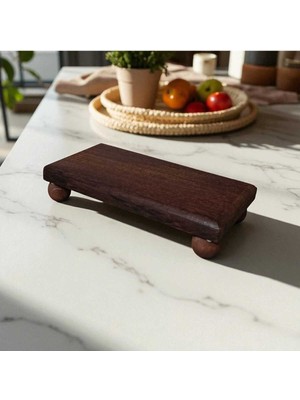 Özbience El Yapımı Iroko Ağacı Ayaklı Sunum Tahtası ve Kahve Servisi