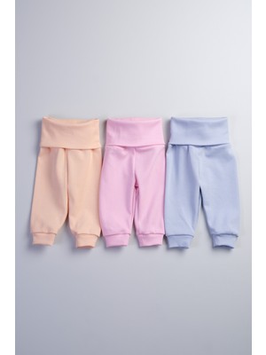 Bondberro 3'lü Takım Yüksek Bel Tayt Kız Çocuklar İçin Somon-Lila Düz Desenli Rahat Kalıp