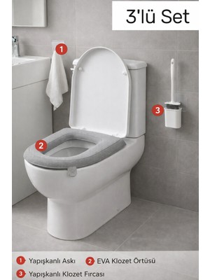 Primeaks 3’lü Banyo Seti – Eva Klozet Süngeri, Duvara Yapışan Klozet Fırçası ve 5 Kancalı Yapışkanlı Askı