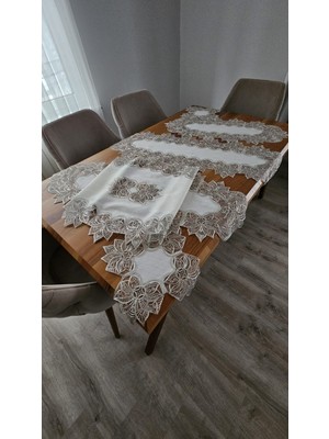 Zesa Home Keten Üzerine Ağar Güpürlü 5 Parça Lüx Salon Takımları