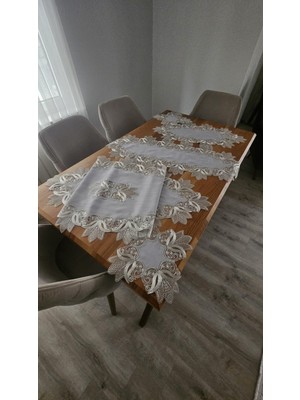 Zesa Home Keten Üzerine Ağar Güpürlü 5 Parça Lüx Salon Takımları
