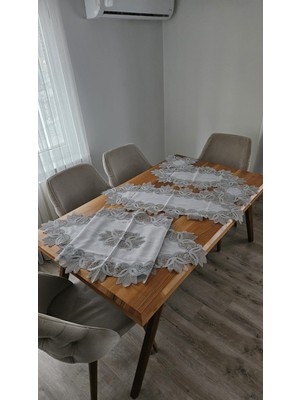 Zesa Home Keten Üzerine Ağar Güpürlü 5 Parça Lüx Salon Takımları