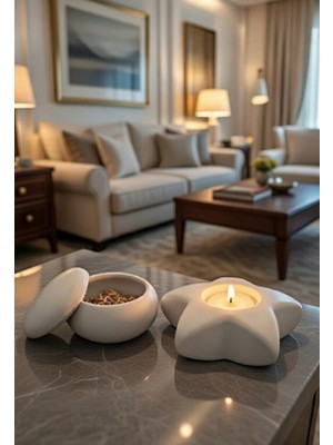 Safir Design 2li Dekoratif Yıldız Mumluk ve Kapaklı Kutu Seti - Mum Hediyeli