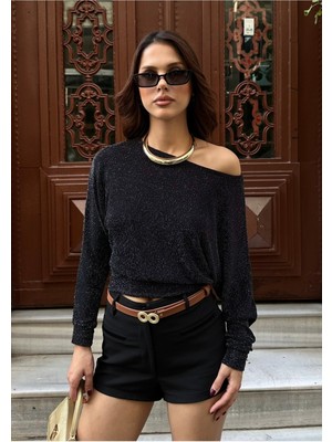 Bejna Kadın Simli Düşük Omuz Bluz