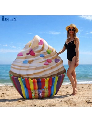 Toha Intex Cupcake Şişme Deniz Yatağı 142×135 cm | Renkli Tasarım, 100 kg Taşıma Kapasitesi