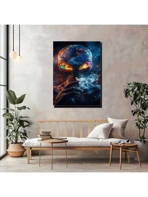 Artprinta Uzaylı Figürlü Kanvas Tablo – Neon Gözlü Modern Bilim Kurgu Duvar Dekoru